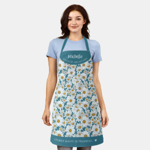 White daisies botanical personalized apron