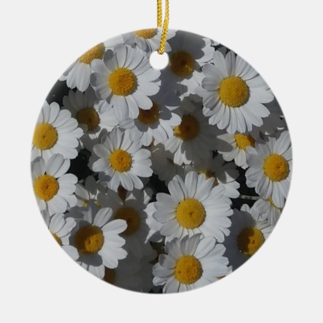 White Daisies Ceramic Ornament (Front)