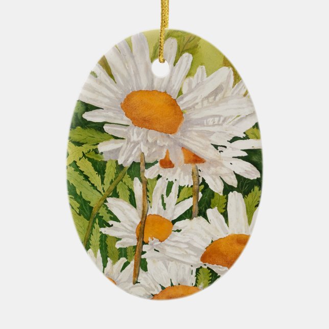 White Daisies Ceramic Ornament (Front)