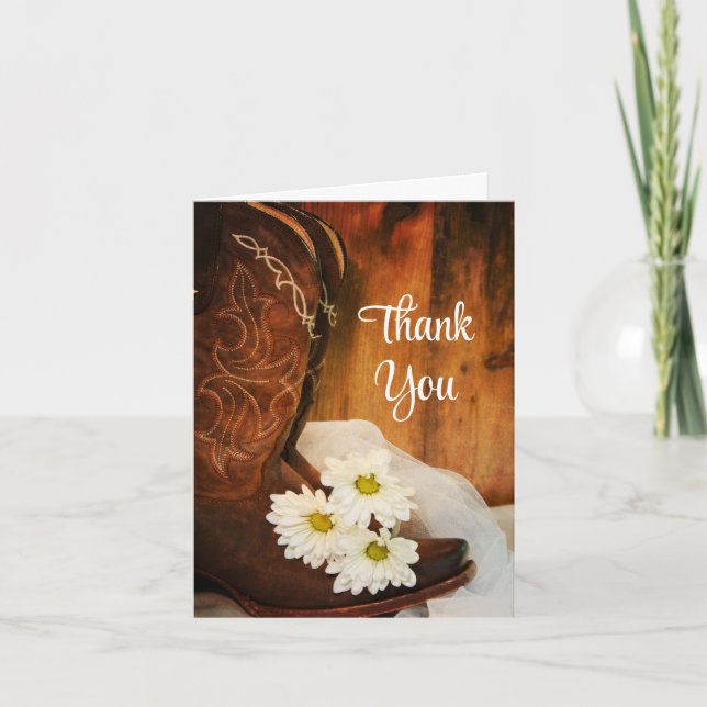 White Daisies Cowboy Boots Bridesmaid Thank You Card (Front)