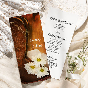 White Daisies Cowboy Boots Country Wedding Program