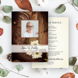 White Daisies Cowboy Boots Western Funeral Service Program