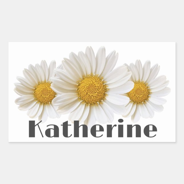 White Daisies Custom Name Floral Sticker (Front)