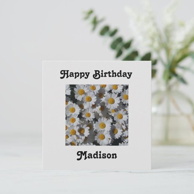 White Daisies Flat Birthday Card (Standing Front)