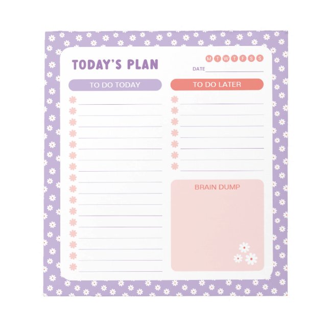 White Daisies Floral Daily To Do List Planner Notepad (Front)