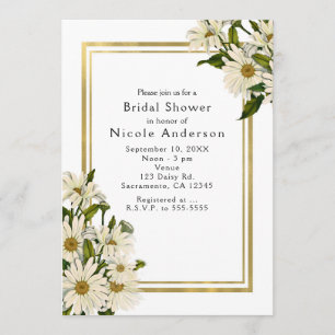 White Daisies & Gold Elegant Rustic Invitations