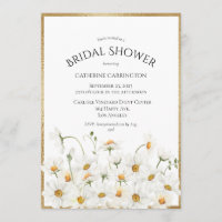 White Daisies Gold Floral Watercolor Bridal Shower