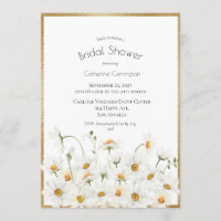 White Daisies Gold Floral Watercolor Bridal Shower