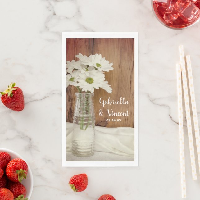 White Daisies in Milk Bottle Country Barn Wedding Napkin (Insitu)