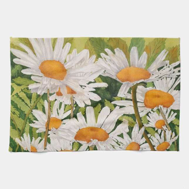 White Daisies Kitchen Towel (Horizontal)