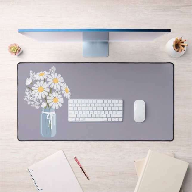 White Daisies Mason Jar on Lavender Desk Mat (Office 1)