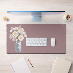 White Daisies Mason Jar on Rosy Brown Desk Mat
