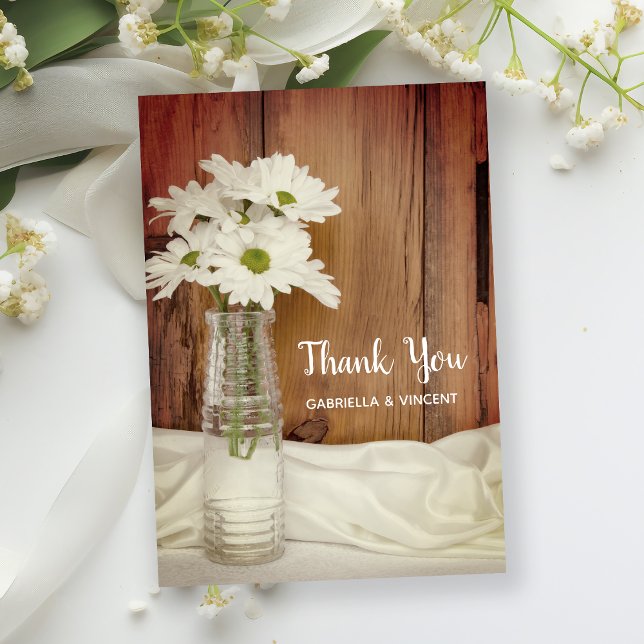 White Daisies Milk Bottle Barn Wedding Thank You Card (Creator Uploaded)
