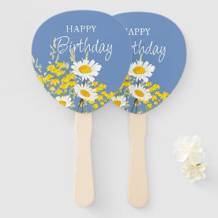 White Daisies Modern Wildflowers Happy Birthday  Hand Fan