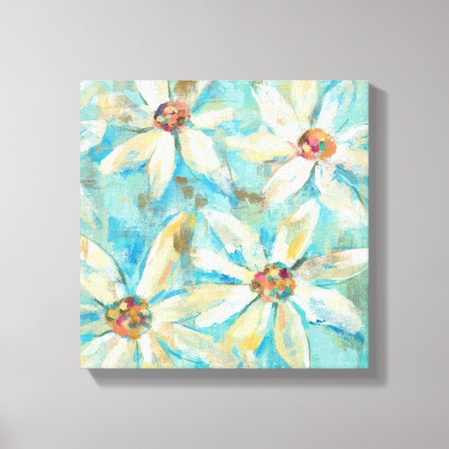 White Daisies on Blue Canvas Print (Front)