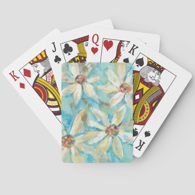 White Daisies on Blue Playing Cards (Back)