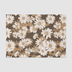 White Daisies on Chocolate Brown Floral Pattern Tissue Paper