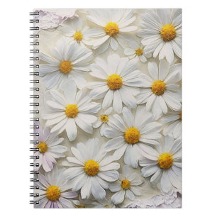 White Daisies On Distressed Paper Notebook
