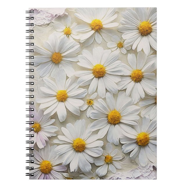 White Daisies On Distressed Paper Notebook (Front)