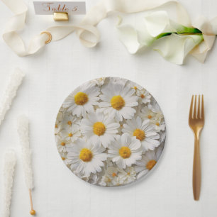 White Daisies On Distressed Paper Paper Plate