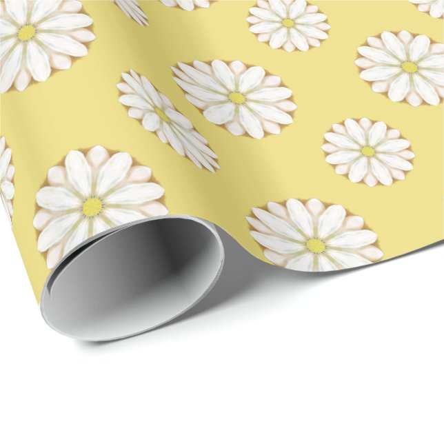 White Daisies on Golden Yellow Wrapping Paper (Roll Corner)