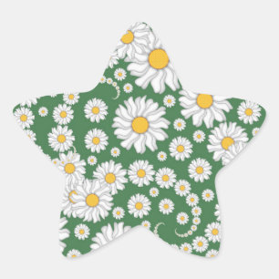 White Daisies on Green Background Star Sticker