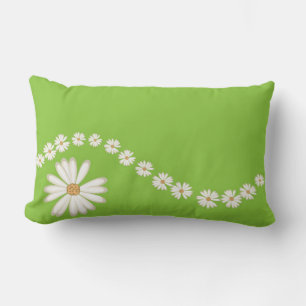 White Daisies on Green Lumbar Throw PIllow