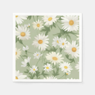 White Daisies On Green Napkin
