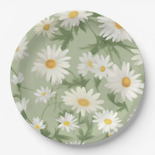 White Daisies On Green Paper Plate