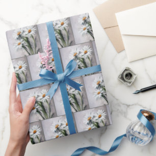 White Daisies On Grey Wrapping Paper