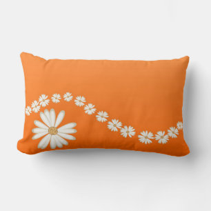 White Daisies on Orange Lumbar Throw PIllow