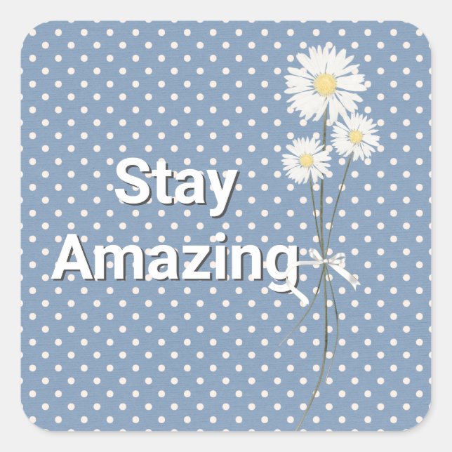 White Daisies on Pin Dots  Square Sticker (Front)