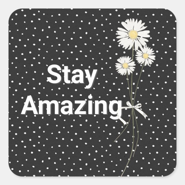 White Daisies on Pin Dots  Square Sticker (Front)