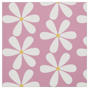White daisies on pink background fabric