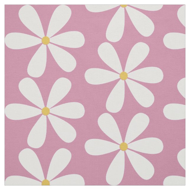 White daisies on pink background fabric (Swatch)