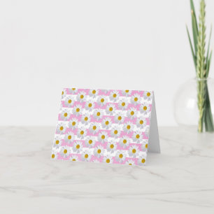 white daisies on pink stripe note card