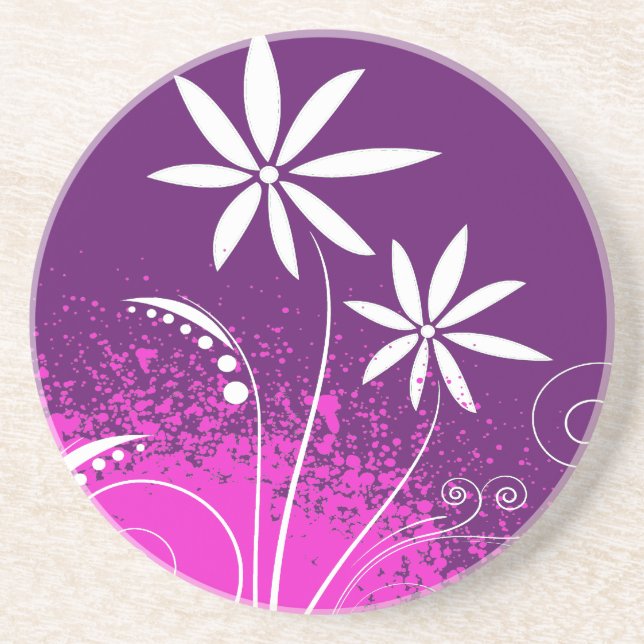 White Daisies on Purple Coaster (Front)