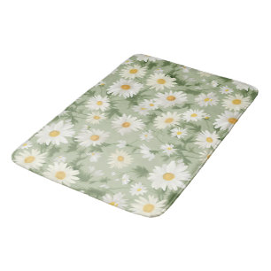 White Daisies On Sage Green Bath Mat