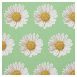 White Daisies on Sage Green Floral Fabric