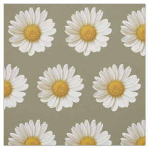 White Daisies on Taupe Background Fabric