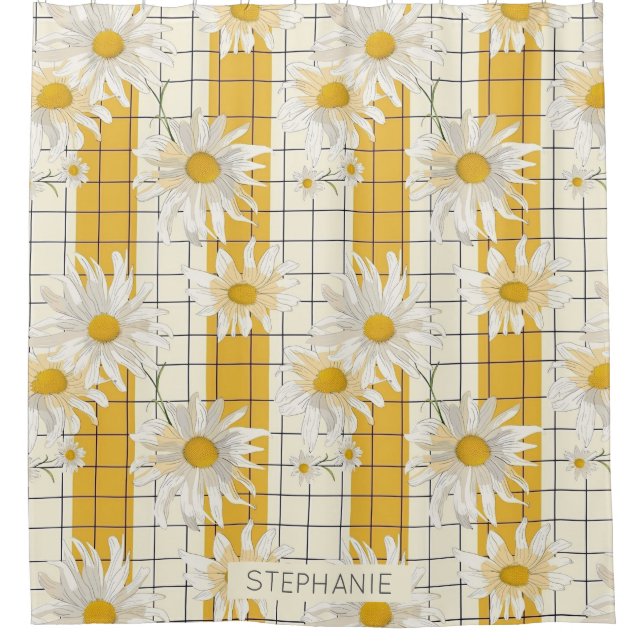 White Daisies on Yellow Striped Grid Background (Front)