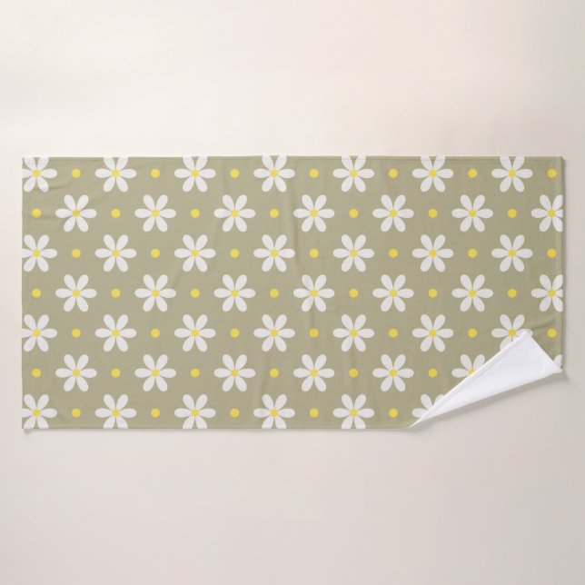 White Daisies Pattern Custom Background Bath Towel Set (Bath Towel)