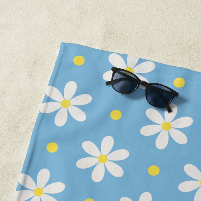 White Daisies Pattern Custom Background Beach Towel (In Situ)