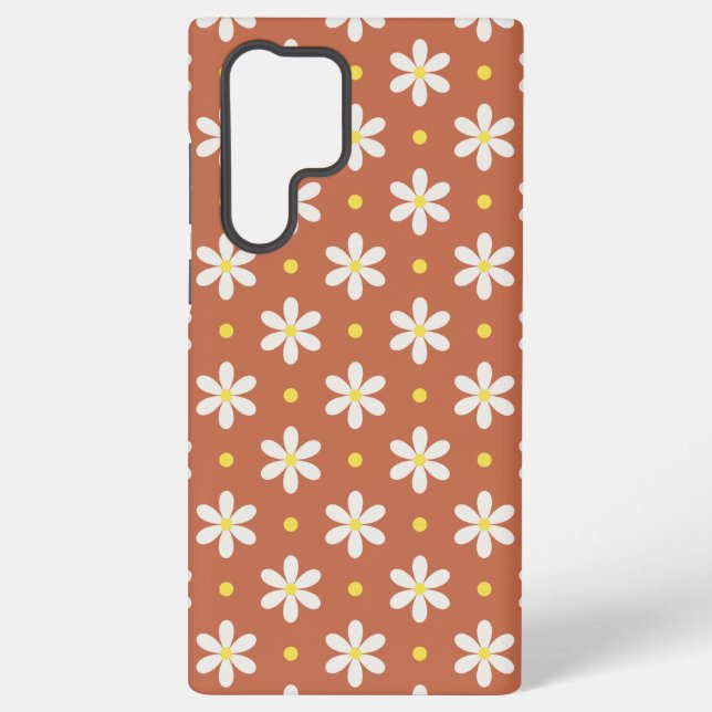 White Daisies Pattern Custom Background Samsung Galaxy S22 Ultra Case (Back)