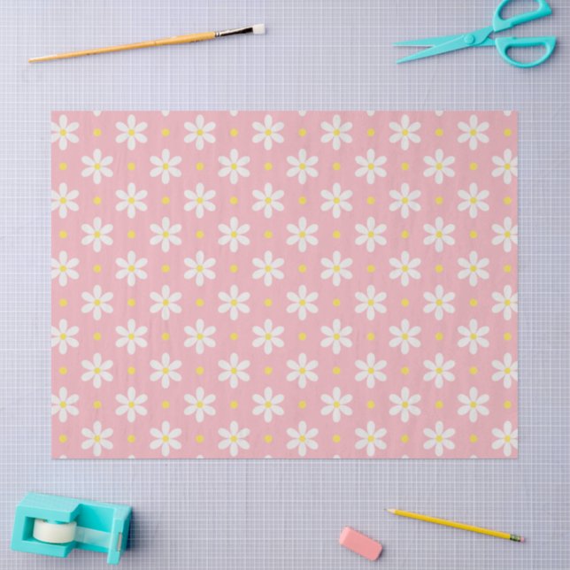 White Daisies Pattern Custom Background Tissue Paper (Craft)