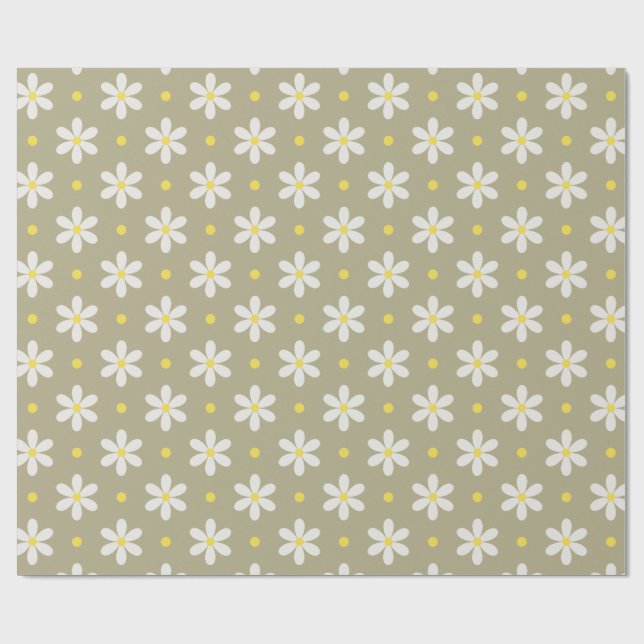 White Daisies Pattern Custom Background Wrapping Paper (Flat)