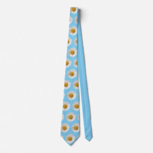 White Daisies Pattern on Light Blue Tie