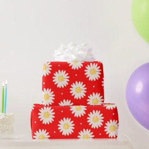 White Daisies Pattern with White Dots Wrapping Paper