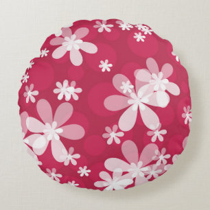 White daisies round pillow