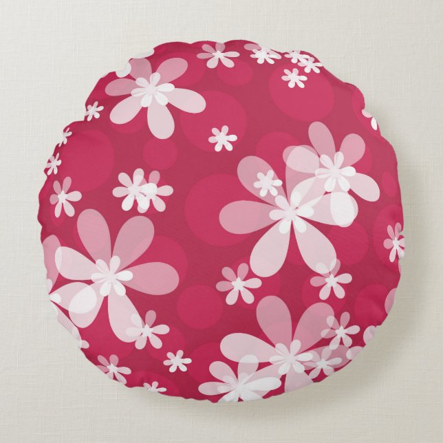 White daisies round pillow (Front)